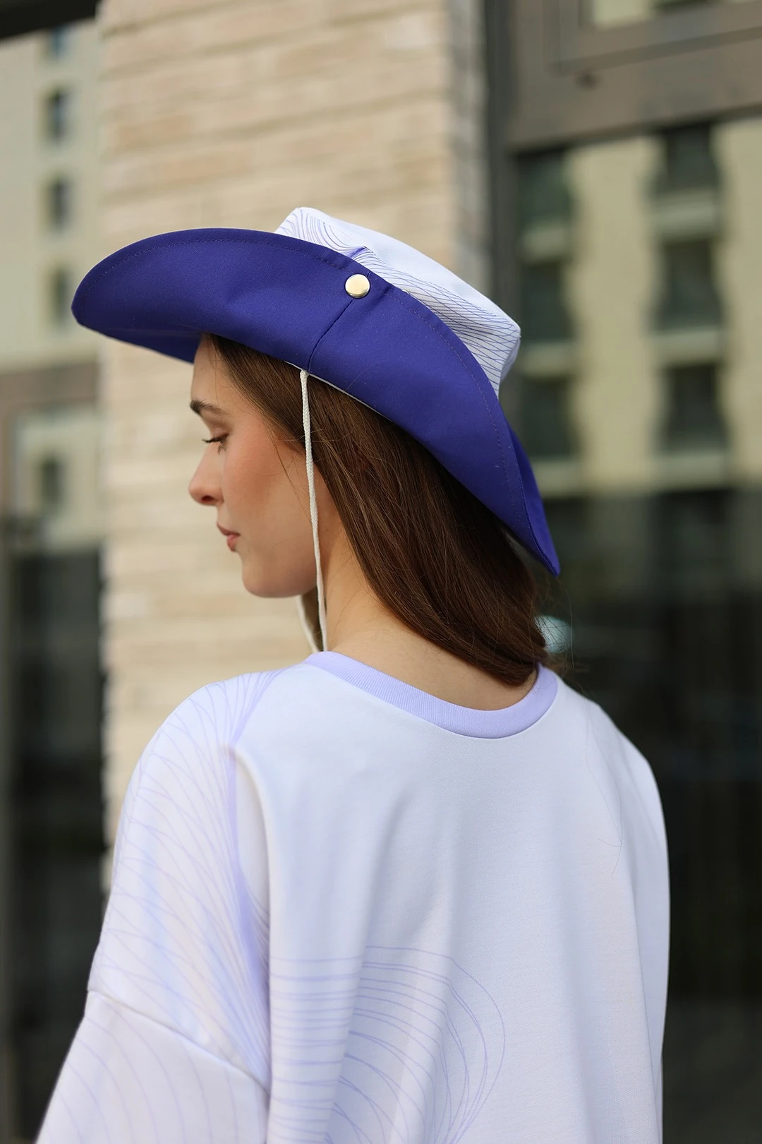 Купить панаму Техас с полями на кнопках, с полной запечаткой "Radio wave"