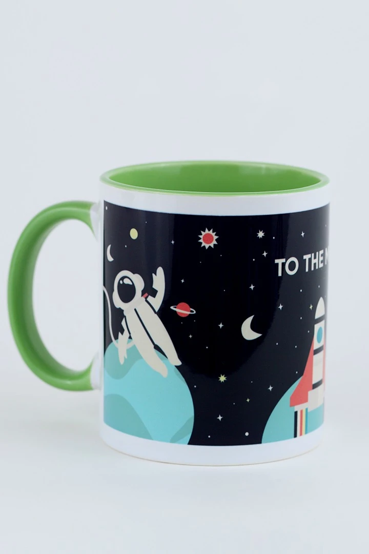Купить кружку цветную внутри с цветной ручкой, с принтом "To the moon"
