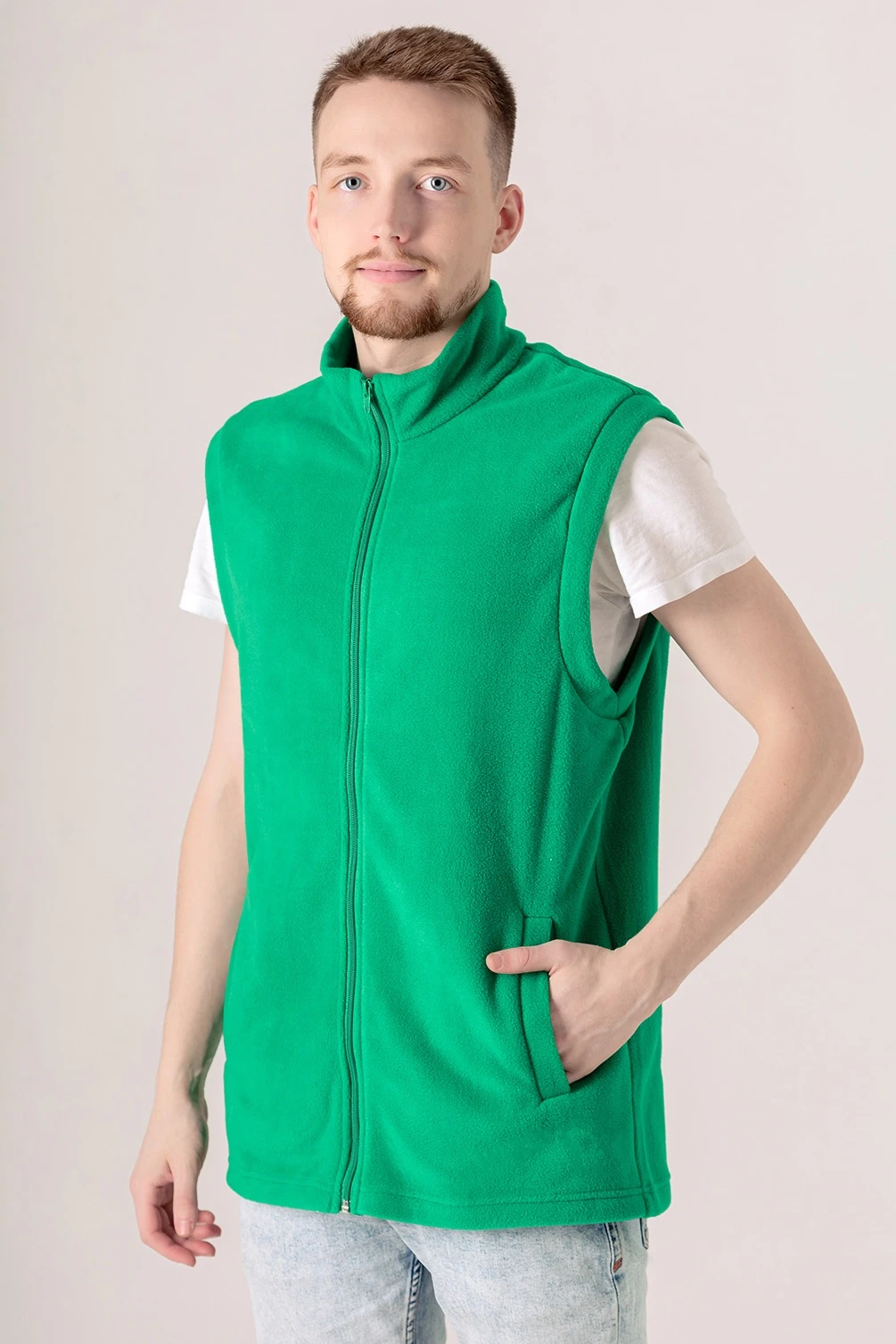 Жилет Браво флисовый без капюшона унисекс, однотонный зеленый#4