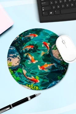 Купить коврик для мыши круглый с принтом "Koi"
