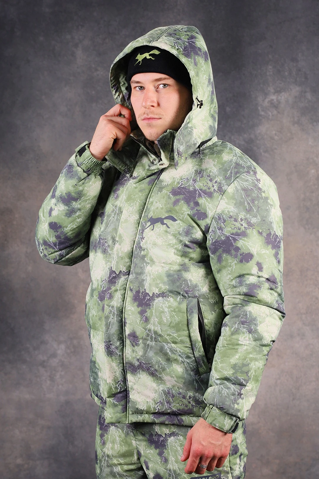 Куртка Винтер с капюшоном на синтепоне унисекс, с полной запечаткой "Camouflage"#2