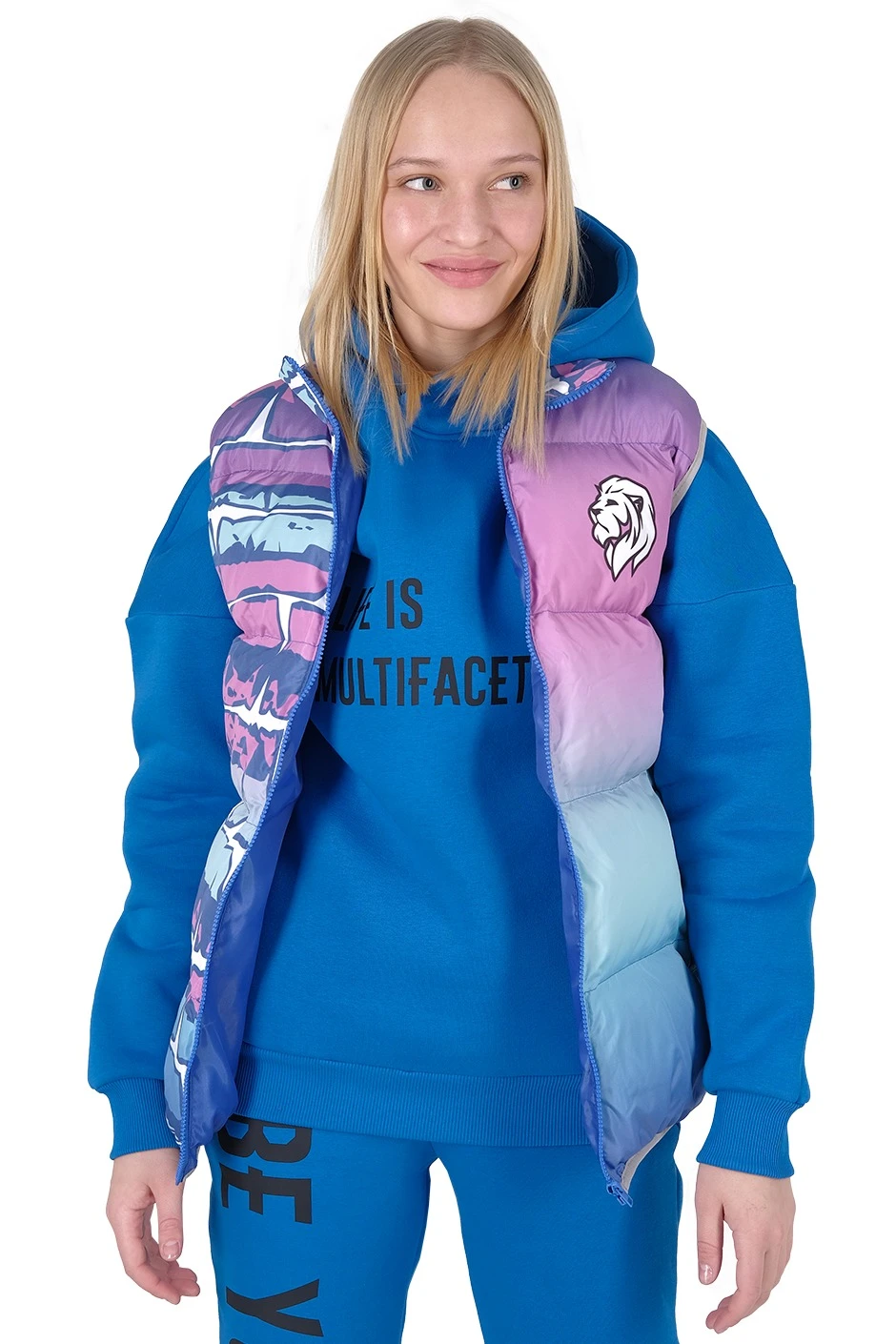 Жилет Морган Лайт с подкладом из лебяжьего пуха унисекс, с полной запечаткой "Smashers"#1