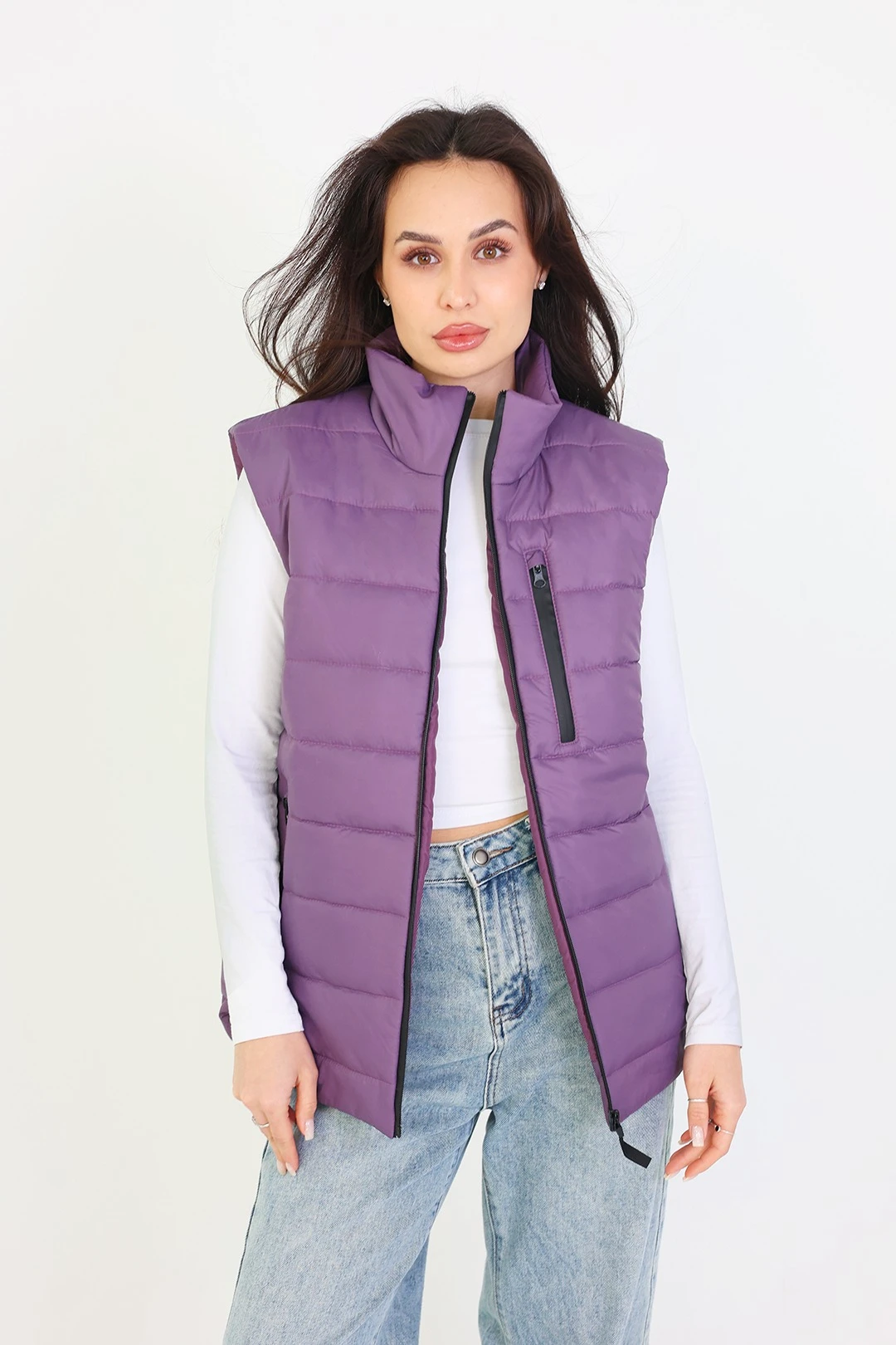 Купить жилет Эмбер на синтепоне со стежкой унисекс, однотонный фиолетовый