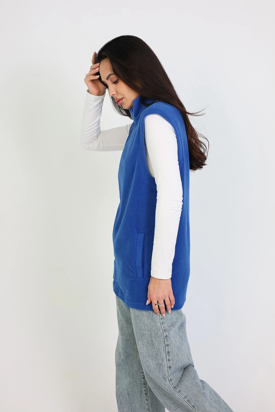 Жилет Браво флисовый без капюшона унисекс, однотонный синий#1 Жилет Браво флисовый без капюшона унисекс, однотонный синий#1