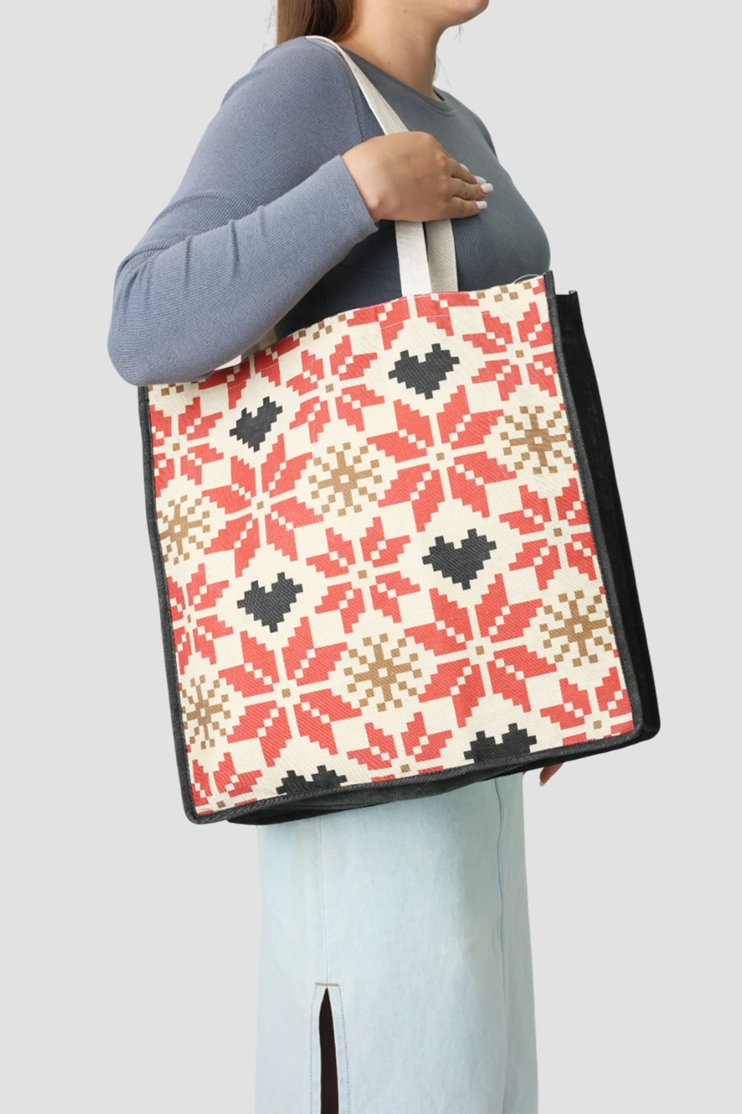 Купить сумку Киндо из двунитки 40х40х10 см, с принтом на одной стороне "Pattern with a heart" Купить сумку Киндо из двунитки 40х40х10 см, с принтом на одной стороне "Pattern with a heart"