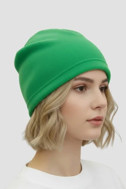 Купить шапку Руби флисовую однослойную взрослую, однотонную зеленую