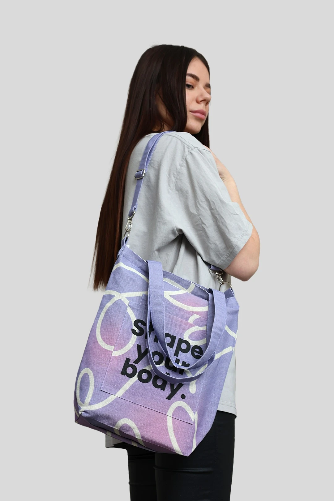 Сумка Айви из двунитки 30х35х10 см, печать с двух сторон "Shape your body"#2 Сумка Айви из двунитки 30х35х10 см, печать с двух сторон "Shape your body"#2