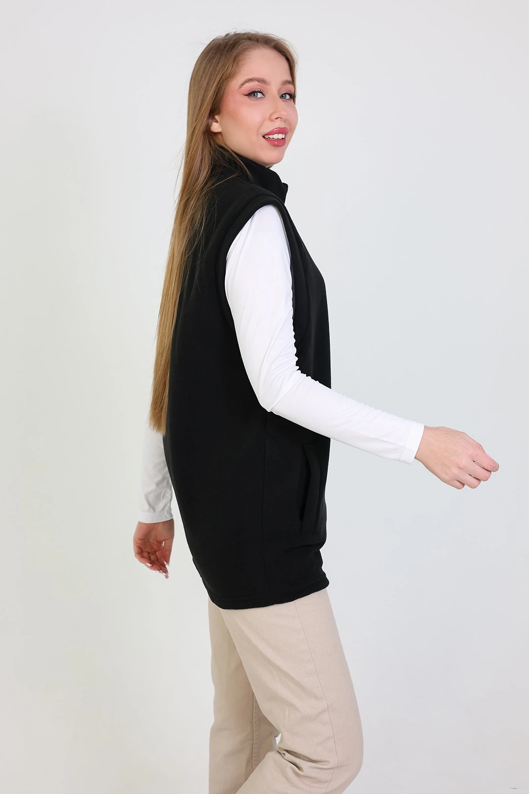 Жилет Браво флисовый без капюшона унисекс, однотонный черный#1 Жилет Браво флисовый без капюшона унисекс, однотонный черный#1