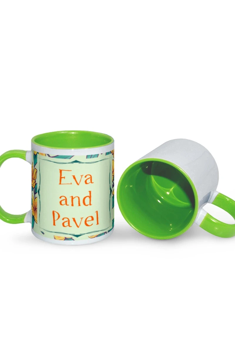 Купить кружку цветную внутри с цветной ручкой, с принтом "Eva and Pavel"