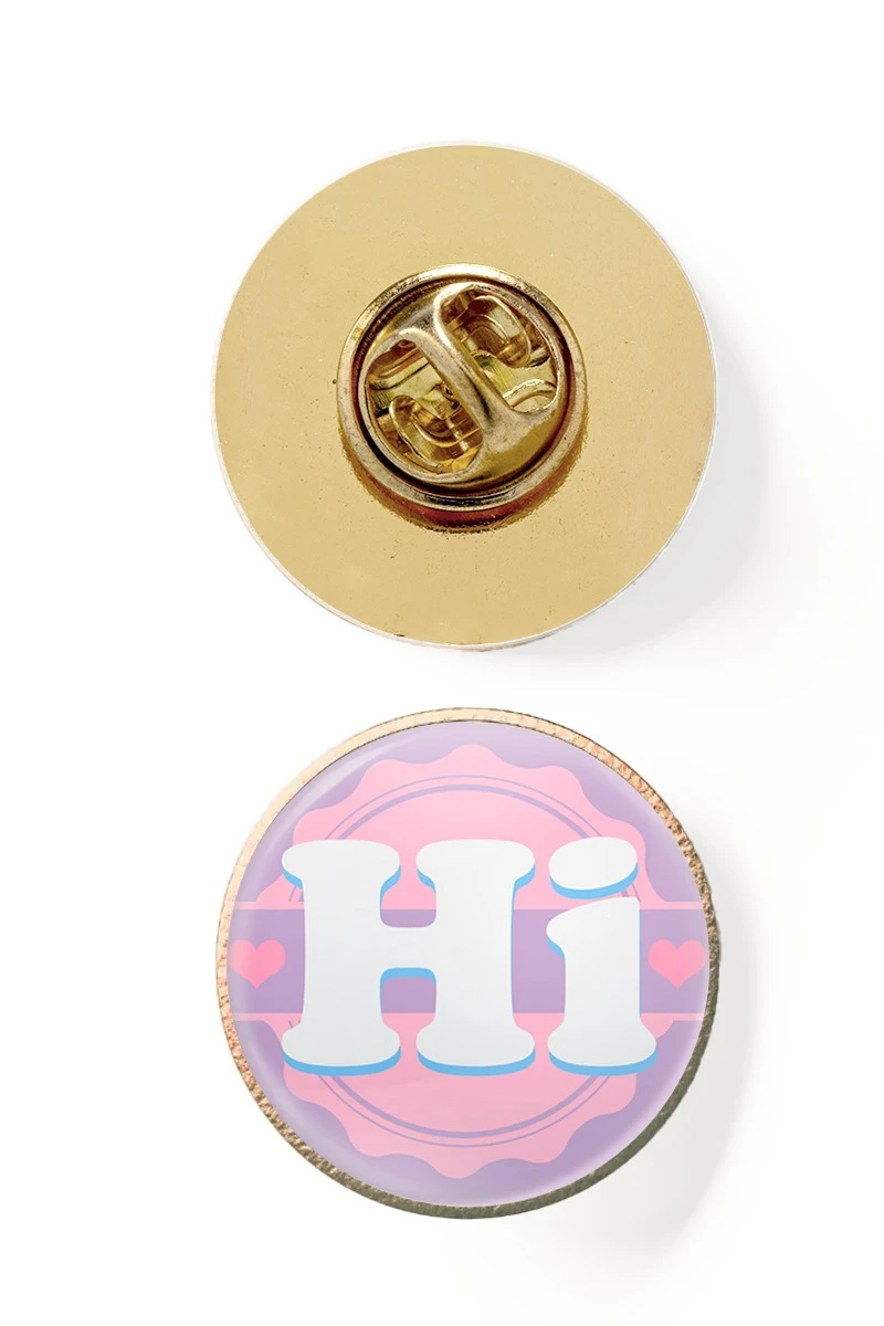 Значок заливной Круг диаметр 17 мм, с принтом "Hi"#1 Значок заливной Круг диаметр 17 мм, с принтом "Hi"#1