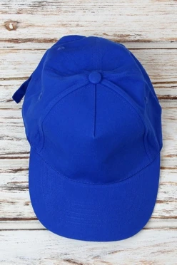 Бейсболка Полувелюр пятиклинка взрослая, однотонная синяя (хлопок)#1