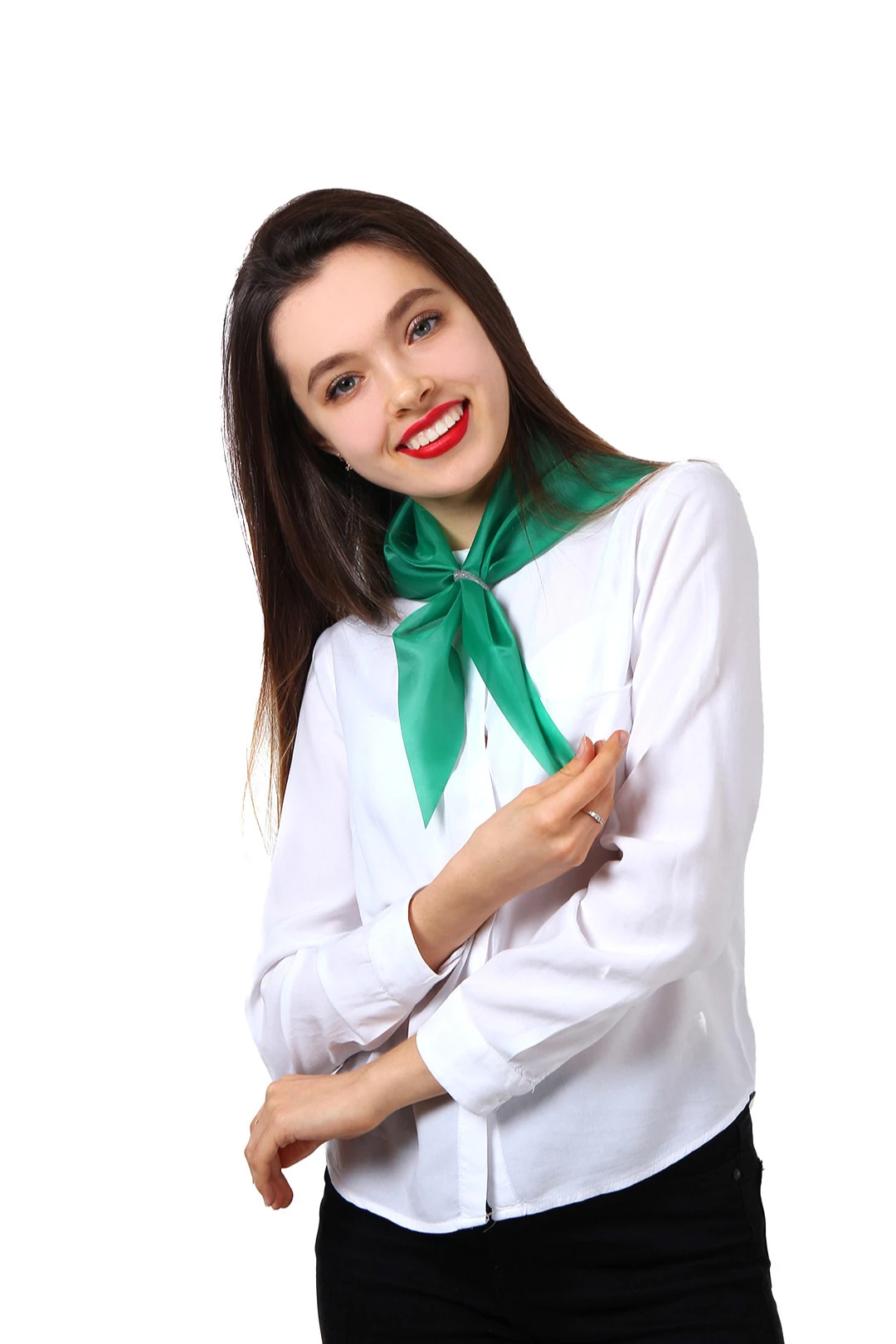 Косынка Лолла из шелка расцвечивания 60х60х90 см, однотонная зеленая#1