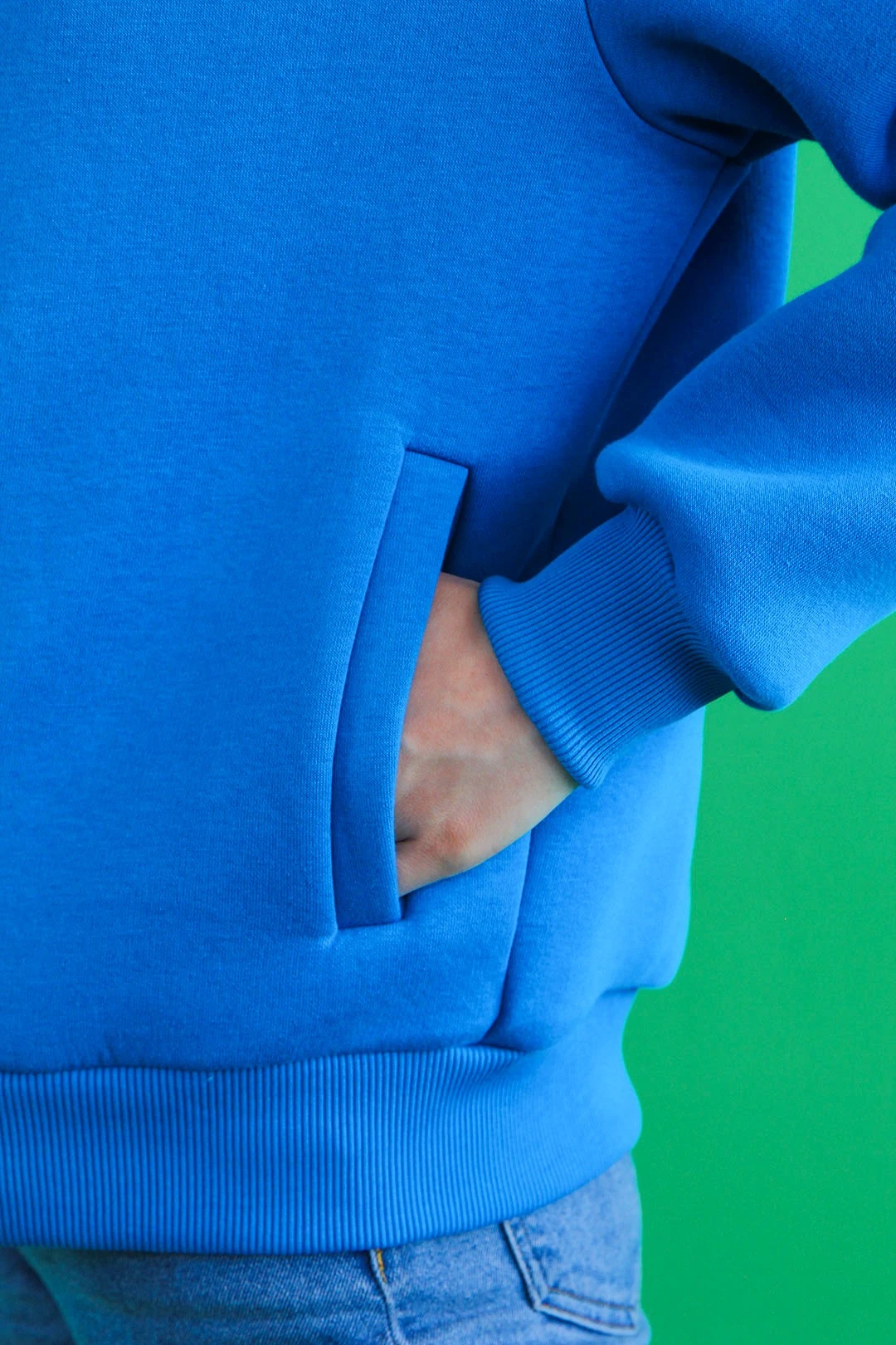 Бомбер Стайл из футера унисекс, однотонный голубой#2