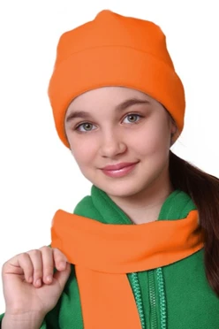 Купить шапку флисовую детскую оранжевую