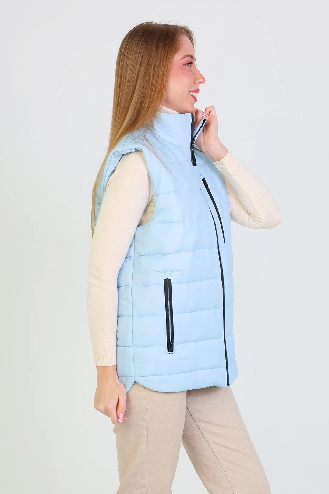 Жилет Эмбер на синтепоне со стежкой унисекс, однотонный голубой#2