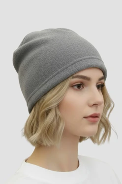 Купить шапку Руби флисовую однослойную взрослую, однотонную серую