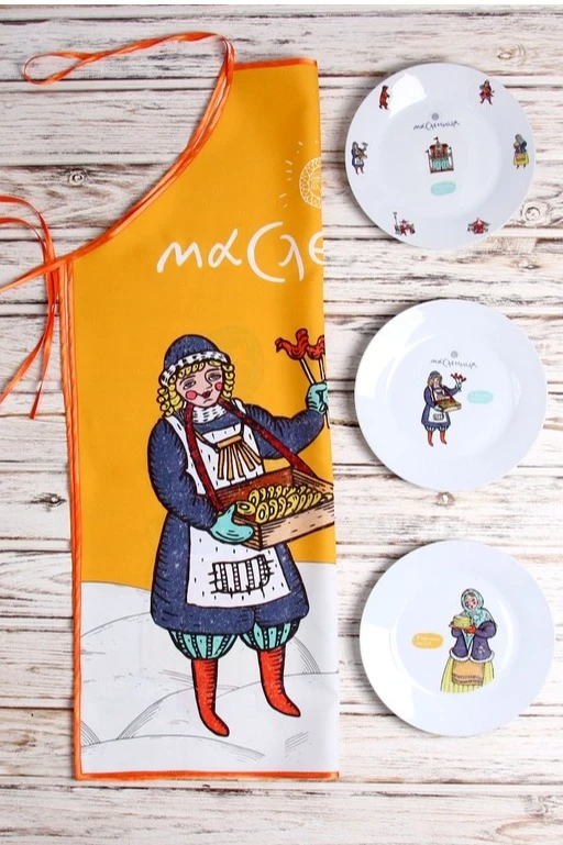 Фартук Аппетит Бокс с прямым низом, с полной запечаткой "Shrovetide"#2 Фартук Аппетит Бокс с прямым низом, с полной запечаткой "Shrovetide"#2