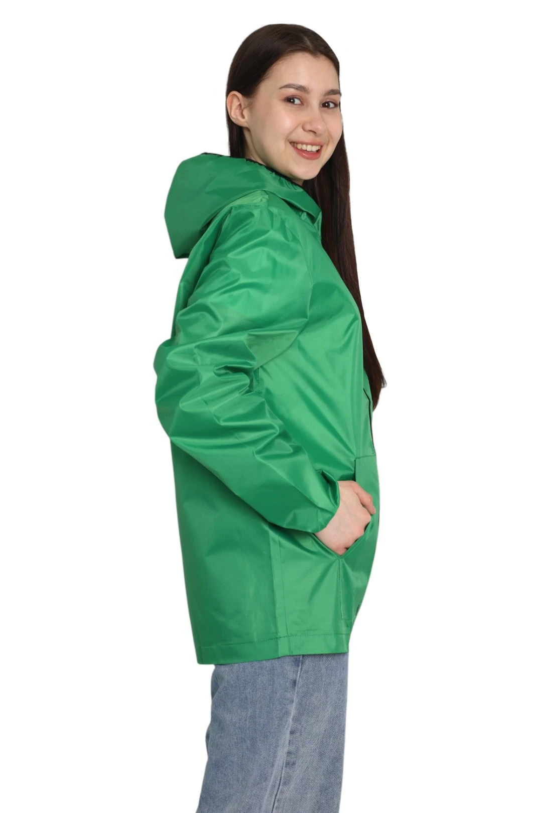 Купить ветровку Арчи с капюшоном унисекс, однотонная зеленую