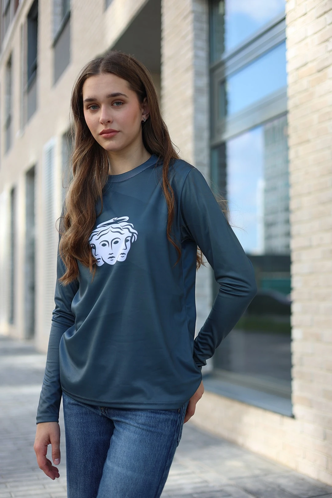 Лонгслив Гэлэкси Плюс женский из кулирки пэ с полной запечаткой "3 Heads"#1