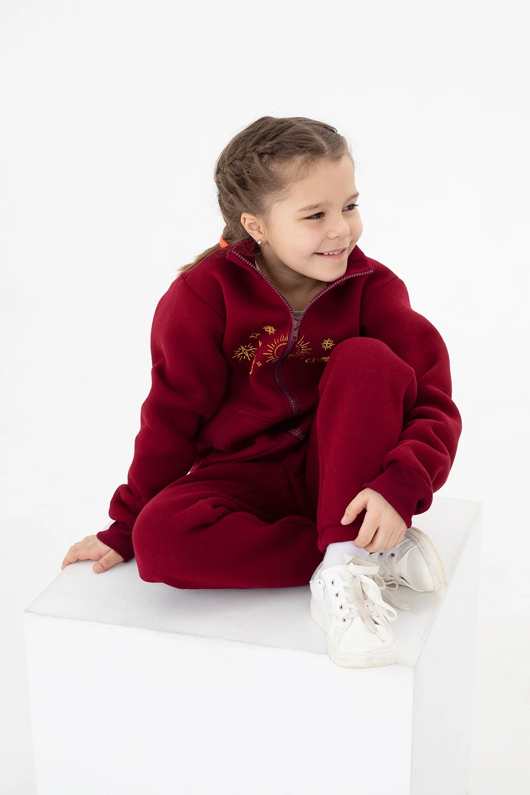 Брюки Хит из футера с начесом детские, однотонные темно-красные#5