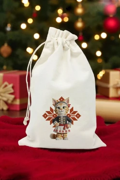 Купить мешочек из канваса с принтом 20х30 см "Udmurt cat"