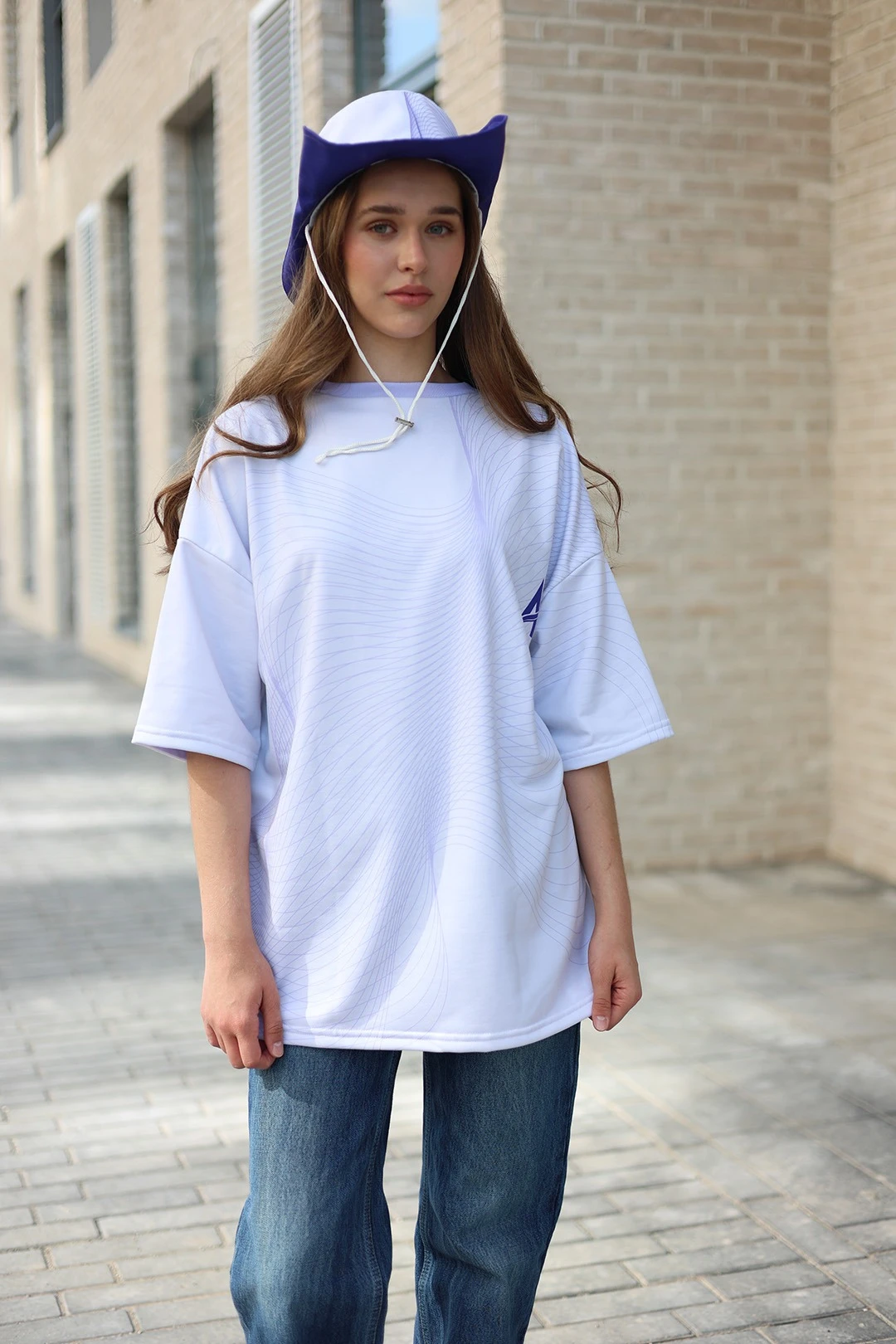 Футболка Макс оверсайз унисекс из кулирки с полной запечаткой "Blue Lines"#4 Футболка Макс оверсайз унисекс из кулирки с полной запечаткой "Blue Lines"#4