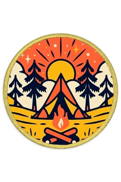 Купить Шеврон Круг печатный из атласа 9х9 см "Camping"