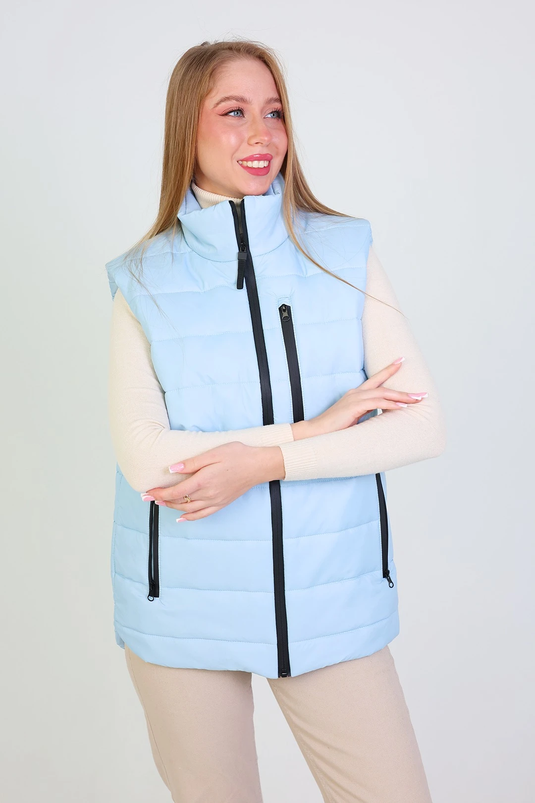 Жилет Эмбер на синтепоне со стежкой унисекс, однотонный голубой#1