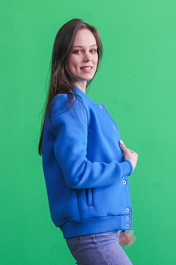 Бомбер Стайл из футера унисекс, однотонный голубой#3