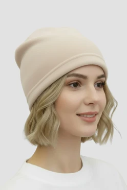 Купить шапку Руби флисовую однослойную взрослую, однотонную молочную