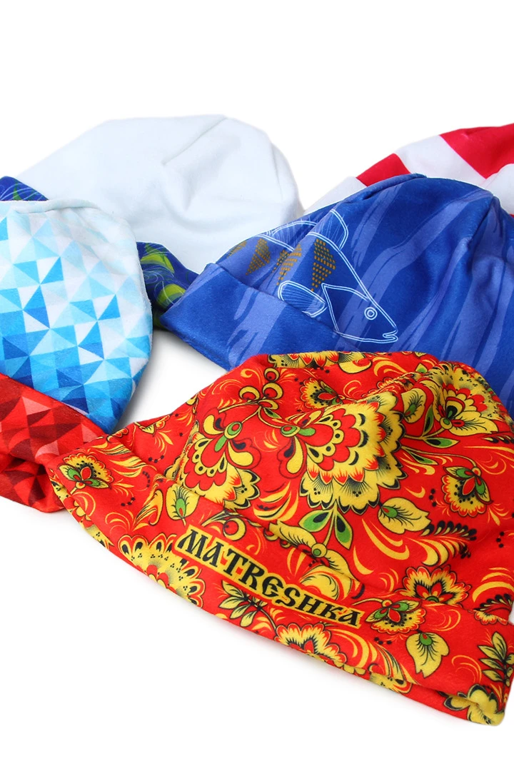 Шапка Лофт флисовая двухслойная взрослая, с полной запечаткой "Russia"#3