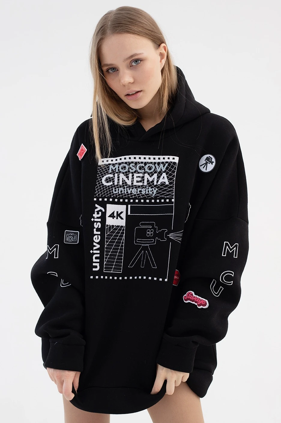 Худи Фрэнк из футера оверсайз унисекс, однотонная "Cinema University"#1 Худи Фрэнк из футера оверсайз унисекс, однотонная "Cinema University"#1