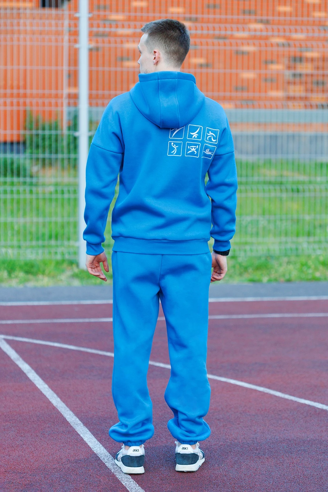 Брюки Хит из футера с начесом мужские, однотонные голубые#2