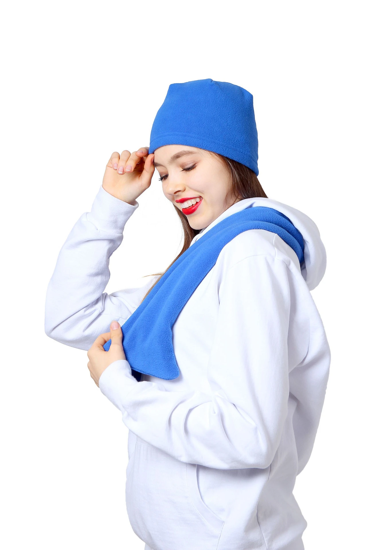 Шапка Вайт флисовая однослойная взрослая, однотонная синяя#2