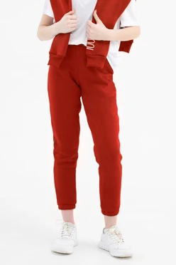 Купить брюки Хит из футера с начесом детские, однотонные красные