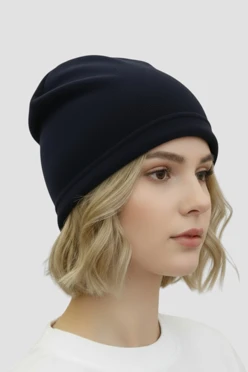 Купить шапку Руби флисовую однослойную взрослую, однотонную черно-синюю