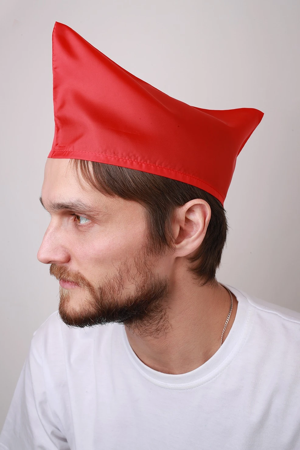 Пилотка Пионер из цветного шелка, однотонная красная#2