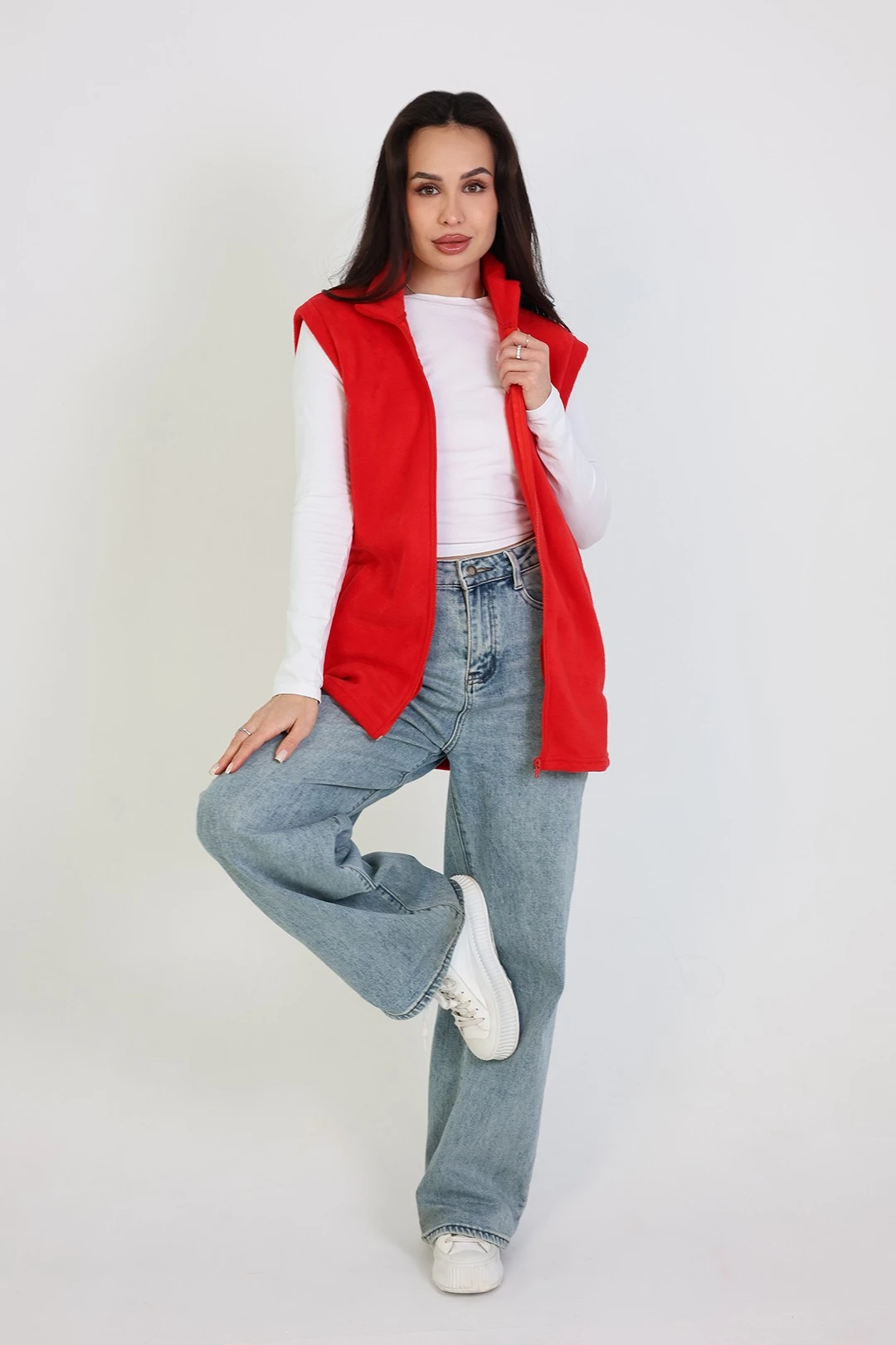 Жилет Браво флисовый без капюшона унисекс, однотонный красный#2