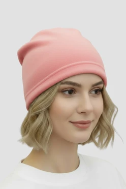 Купить шапку Руби флисовую однослойную взрослую, однотонную светло-розовую