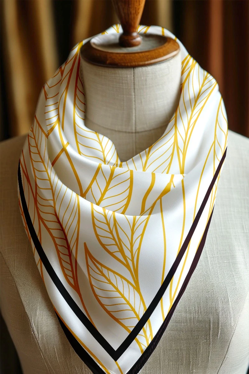 Платок Шанель 80х80 см, с полной запечаткой "Yellow leaves"#1