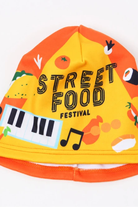 Шапка Лав флисовая однослойная взрослая, с полной запечаткой "Street food"#2