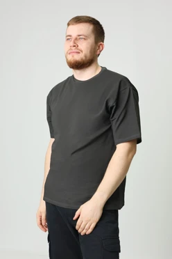 Купить футболку Харди оверсайз унисекс однотонная (хлопок), темно-серую