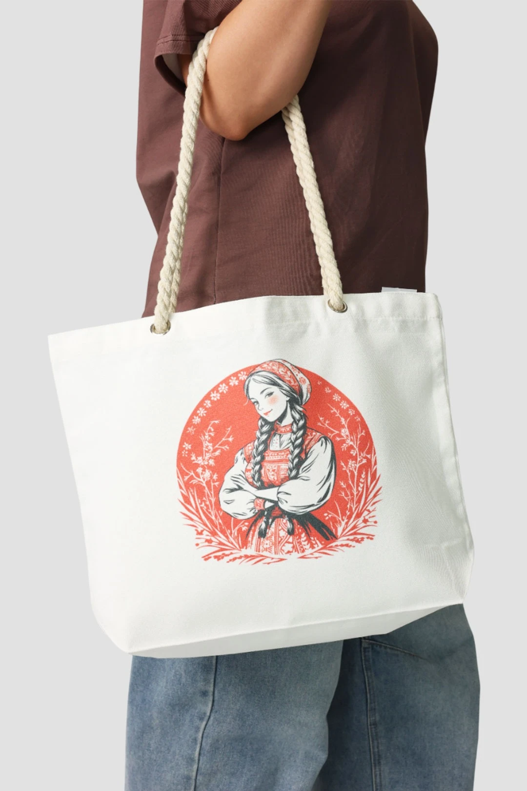 Купить сумку Бора из канваса 45х35х12 см, с принтом на одной стороне "Woman Udmurtia"