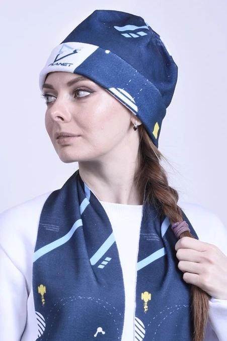 Шапка Лофт флисовая двухслойная взрослая, с полной запечаткой "Planet"#2