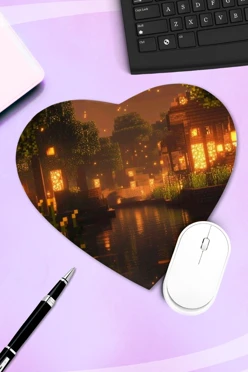 Купить коврик для мыши в форме сердца с принтом "Minecraft"