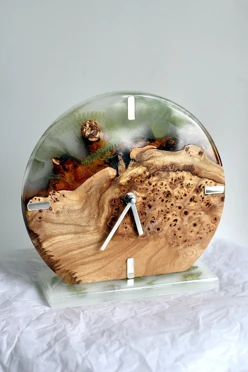 Настольные часы дерево со смолой, D20/25 см#3