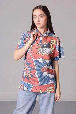 Купить поло Лекс унисекс с полной запечаткой "Boom"