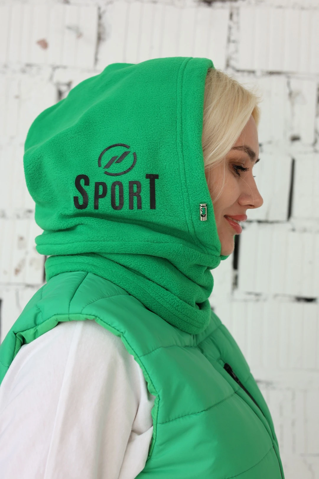 Купить капор Рейс флисовый взрослый, однотонный зеленый