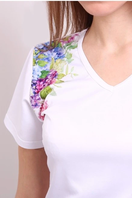 Футболка Гэлэкси V-ворот женская из ложной сетки с принтом "Flowers"#3