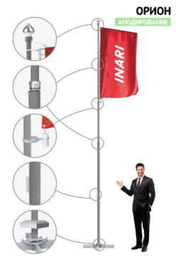 Купить флагшток с плечом с закрытым механизмом 5 м (анодирование)